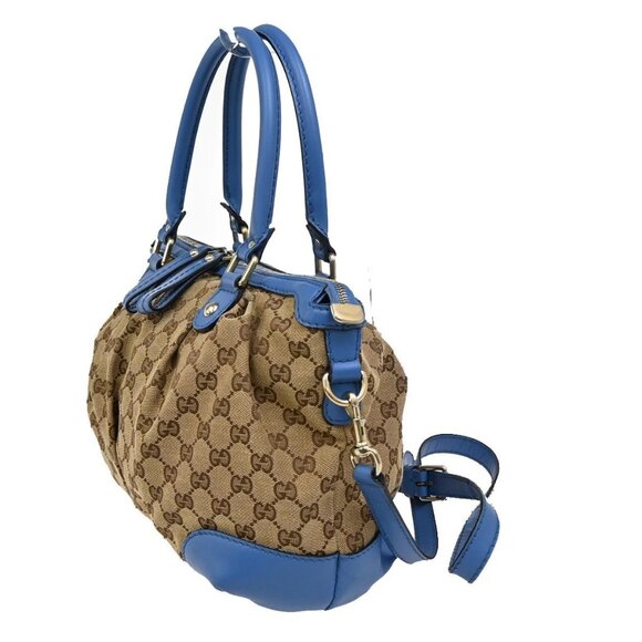 GUCCI GG Pattern Sukey 2Way Shoulder Hand Bag Canvas Leather Brown Blue 86EF497 - Picture 2 of 16